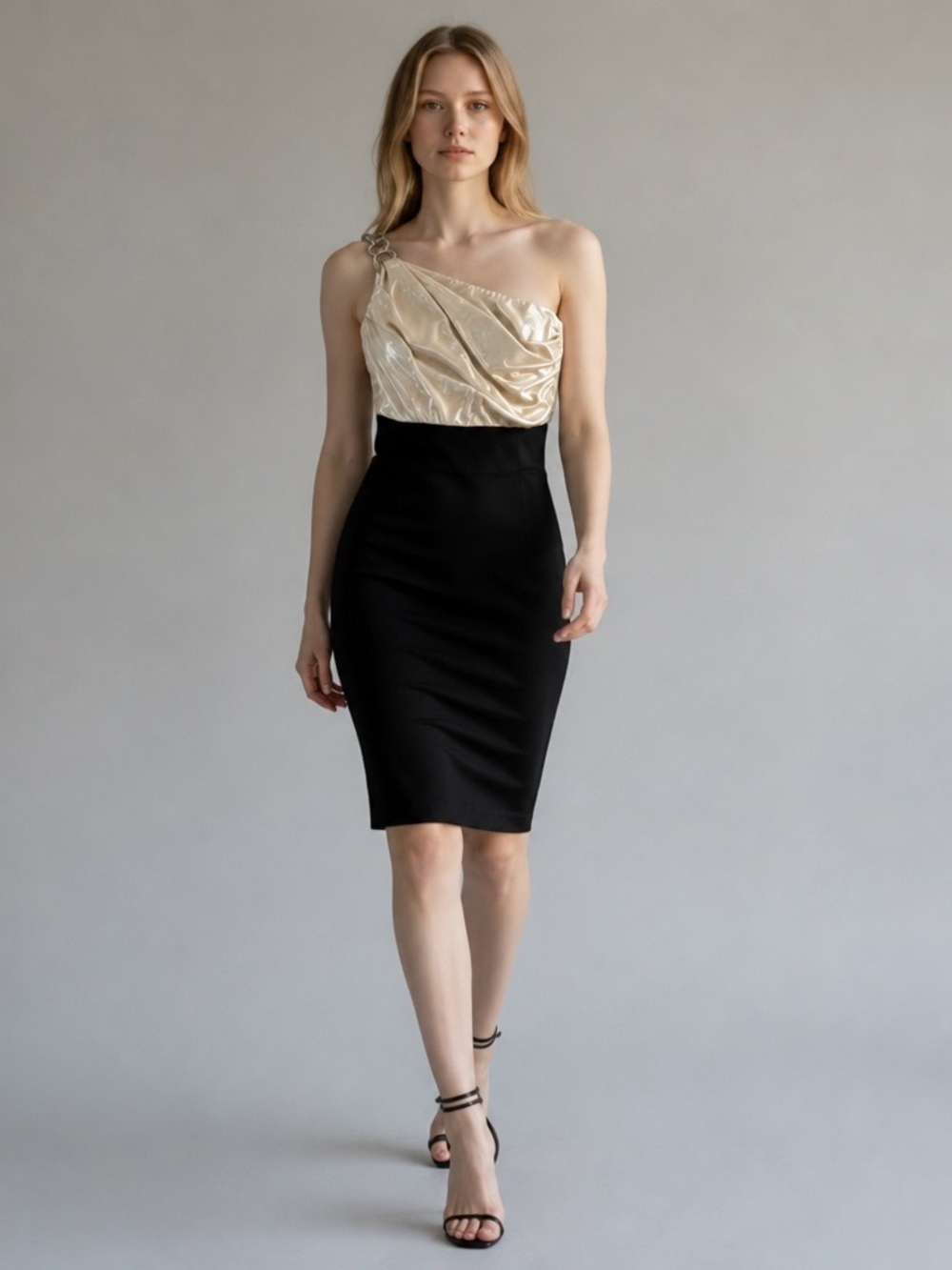 MBN MARIA BIANCA NERO Gold Black BodyCon Mini Dress P S Cocktail Party Sexy